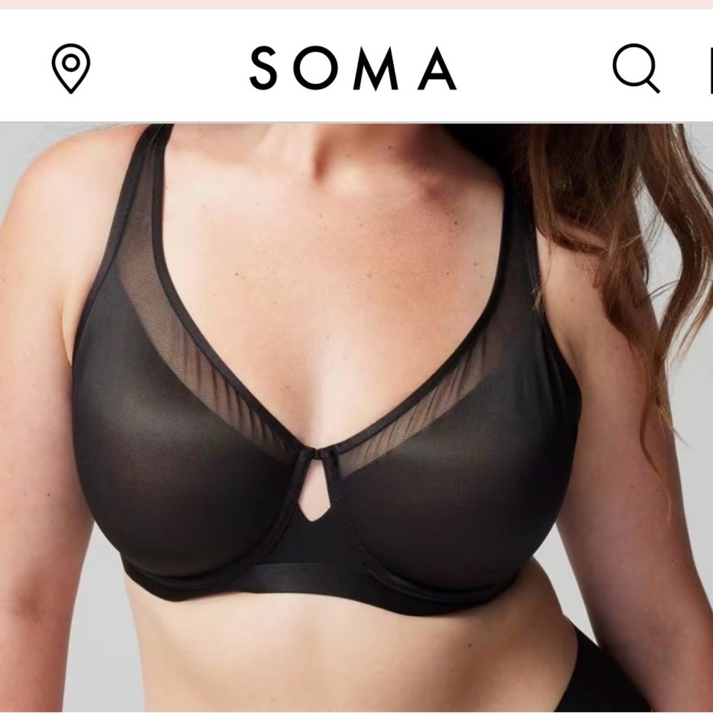 Soma Black Sheer Mesh Unbelievable Lift Scoop Balconette Underwire Bra